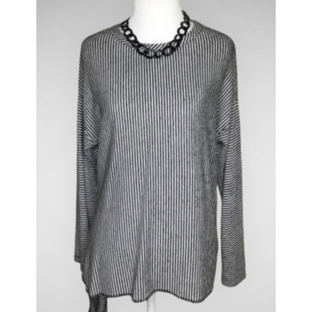 Anthropologie Coin 1804 Black White Striped Lightweight Long Sleeve Sweater M